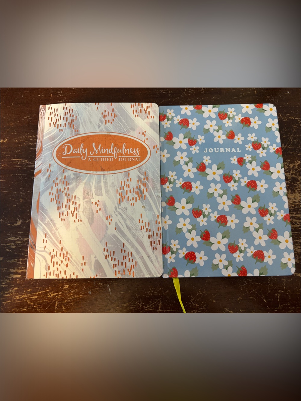 Daily Mindfulness Guided Journal - Blue Floral & Strawberry Cover Blank Journal